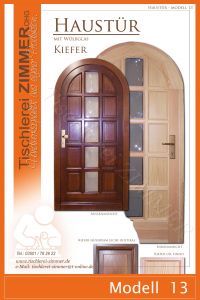 runde Haustür mit Wölbglas - innen hell lasiert außen dunkle Lasur auf Kieferholz - Modell 13