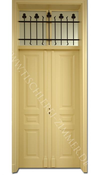 traditionelle zweiflügelige Kassettentür (Innentür, Zimmertür) mit Ziergitter für Altbau - Nachbau nach historischer Vorlage