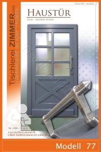 moderne Haustür mit Edelstahl-Stoßgriff und Glas MADRAS PUNTO - Modell 77