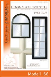 Modell 66 - zweifarbige Fenster ( Rahmen dunkelgrün - Fensterflügel weiß mit profilierten Kreuzsprossen ) - Denkmalschutzfenster