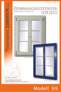 Modell 69 - zweifarbiges Fenster ( Rahmen Blau - Fensterflügel Weiß )
