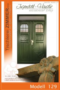 original Jugenstil Haustür mit alten Schitzerein und Zierlementen -  Nachbau