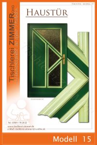 grüne Haustür mit hellgrün abgesetzten Zierprofilen - Modell 15