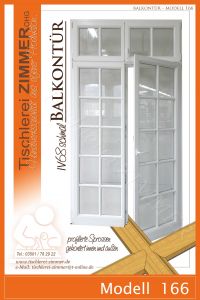 zweiflügelige Balkontür mit Oberlicht und profilierten Sprossen