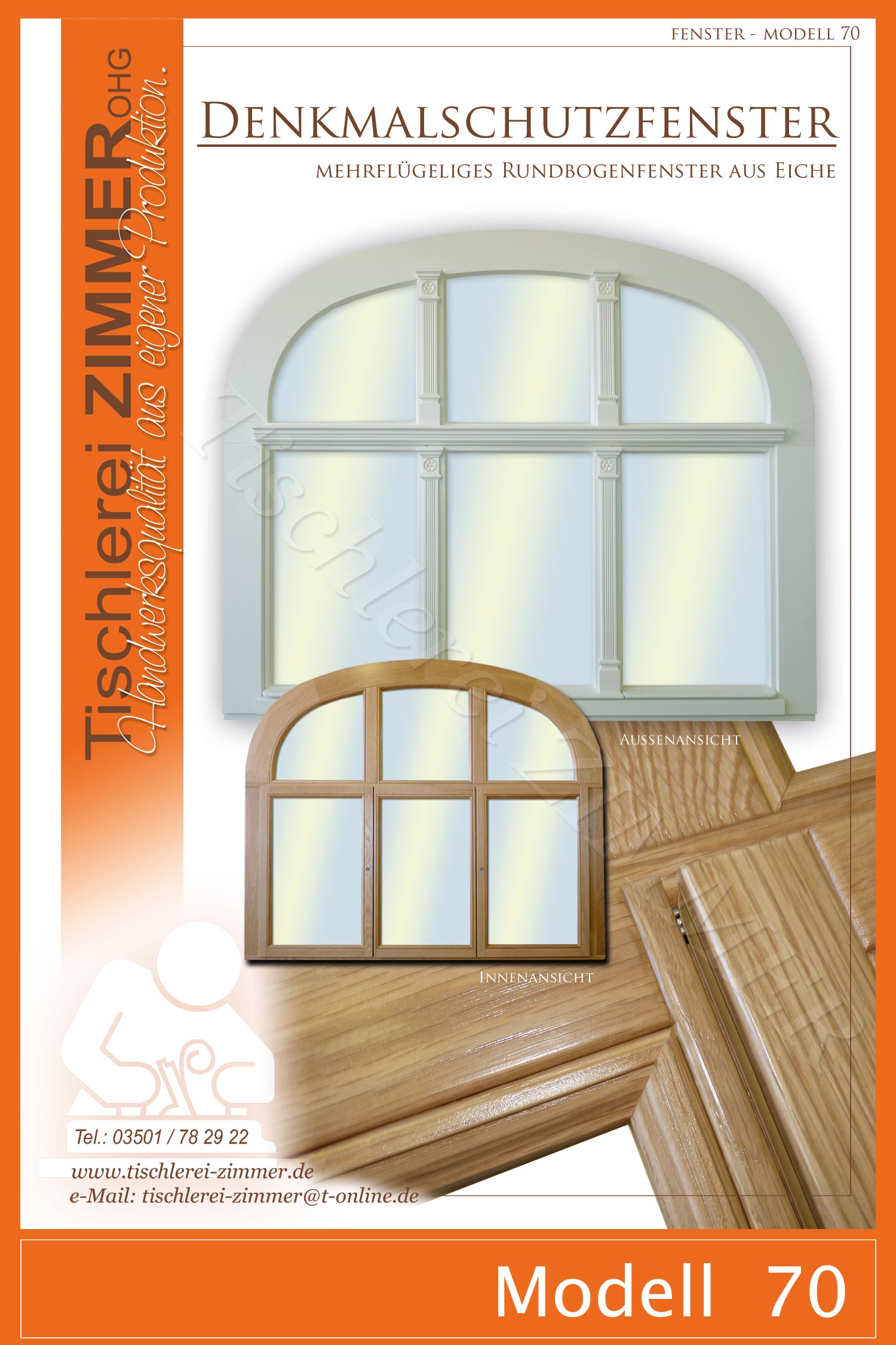 Modell 70 - mehrflügeliges Bogenfenster aus Eiche ( innen lasiert - außen weiß )