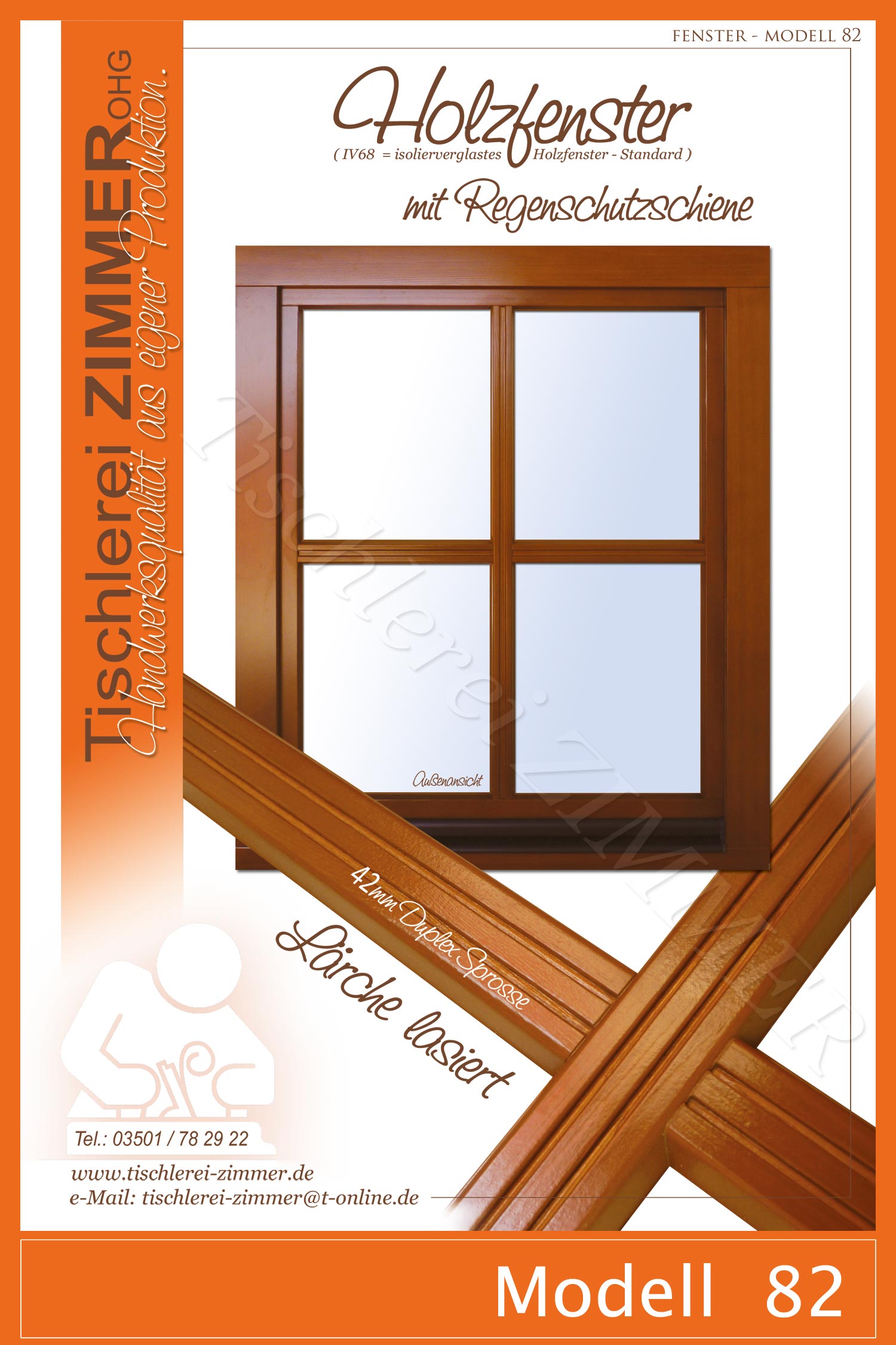 Modell 82 - Holzfenster aus Lärche mit 42mm Duplex Sprossen